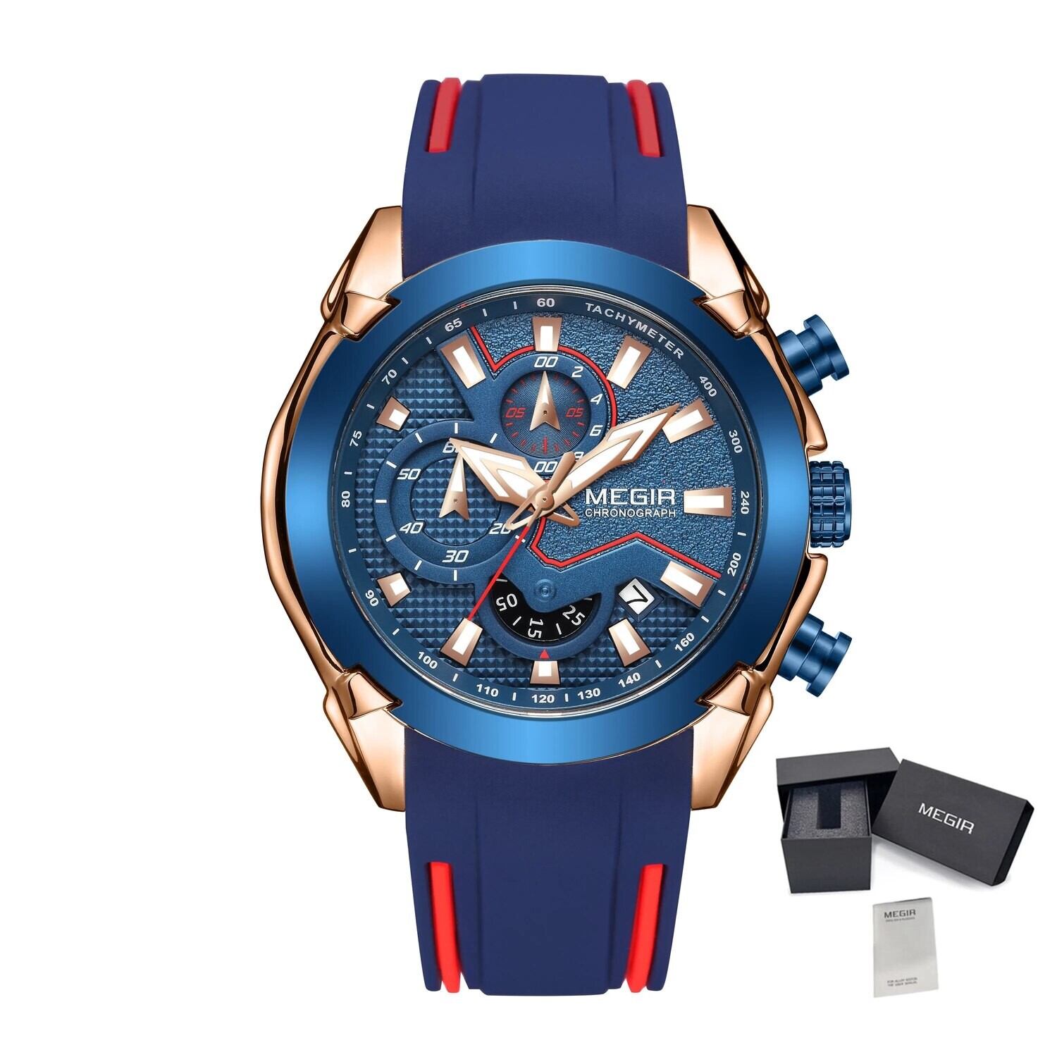 MEGIR Fashion Men&#39;s Watches Silicone Military Sport Watch Waterproof Date Chronograph Clock Wrist Watch Relogio Masculino 2065