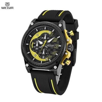 MEGIR Chronograph Sport Watch Men Silicone Military Wrist Watches Waterproof Date Clock Top Brand Quartz Watch Reloj Hombre 2051