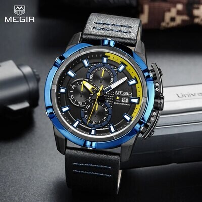 MEGIR Luxury Men's Watch Top Brand Fashion Sports Military Watches for Men Waterproof Quartz Wristwatch Leather Clock Man 2062