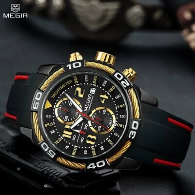 MEGIR Fashion Sports Watches for Mens Luxury Quartz Casual Wristwatch Relogio Masculino Man Chronograph Silicone Strap Clock