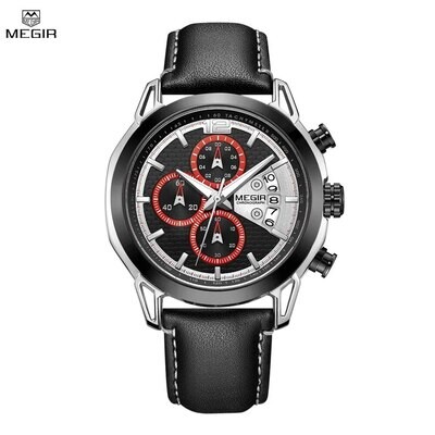MEGIR Fashion Mens Military Sports Watches Luxury Leather Quartz Business Watch Chronograph Waterproof Luminous Date Wristwatch