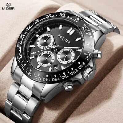 MEGIR Fashion Men Business Watches Stainless Steel Quartz Watch Top Brand Luxury Casual Wristwatch Waterproof Clock Reloj Hombre