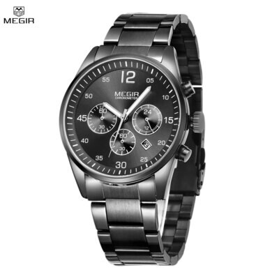 MEGIR Fashion Men Watches Luxury Stainless Steel Business Wristwatch Waterproof Date Quartz Man Clock Relogio Masculino