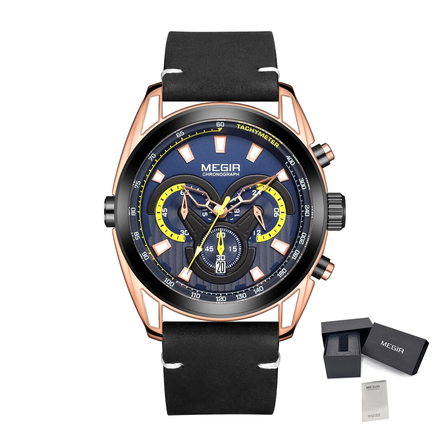 MEGIR Top Brand Luxury Men&#39;s Wrist Watch Man Luminous Waterproof Sport Men Quartz Wristwatches Relogio Masculino Dropshipping, Color: Rose Black