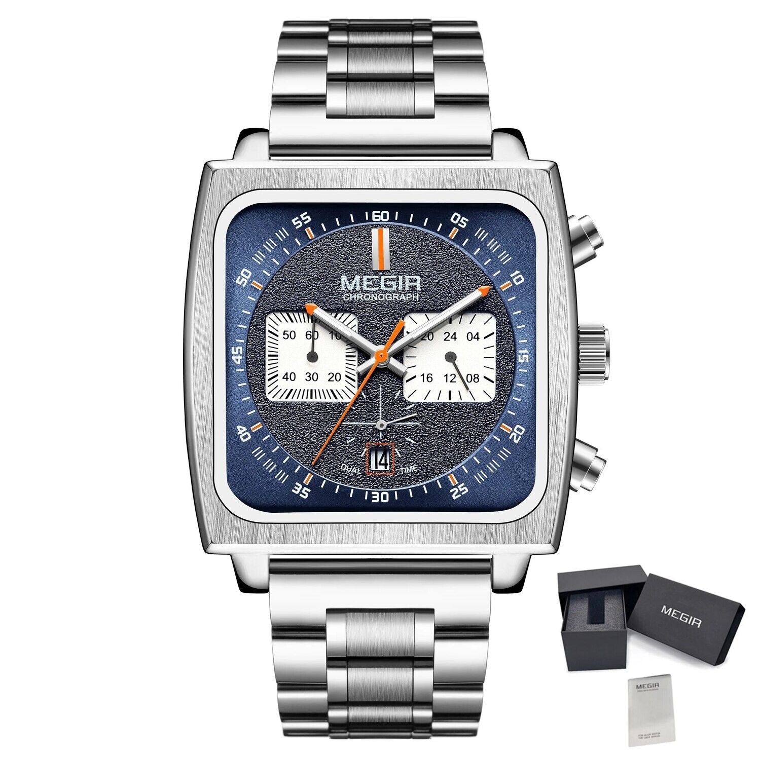 MEGIR Reloj Hombre Original Luxury Business Watch for Men Steel Band Quartz Wristwatch Chronograph Clock ��ѧ�� �ާ�ا�ܧڧ� �ߧѧ���ߧ��