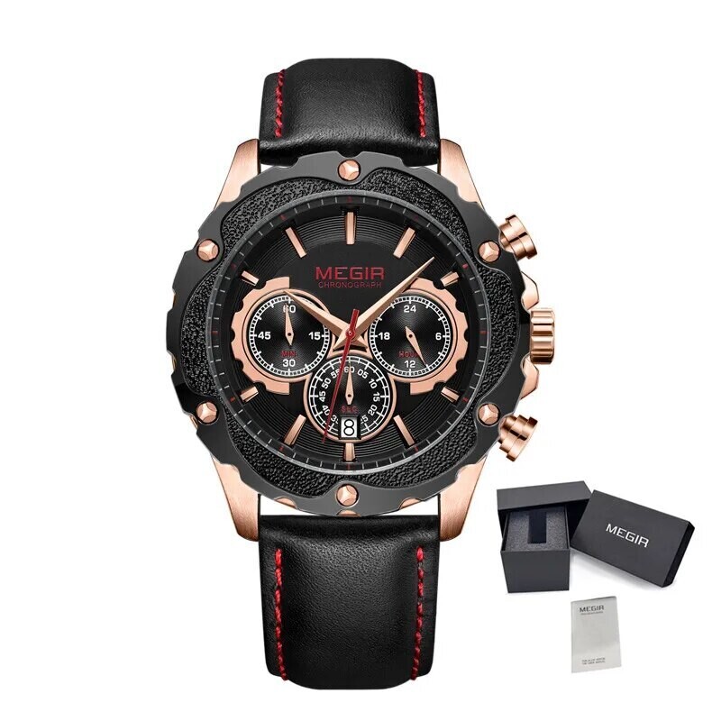 MEGIR Luxury Sports Watches for Men Waterproof Quartz Wrist Watch Chronograph Fashion Leather Military Clock Reloj Hombre 2070