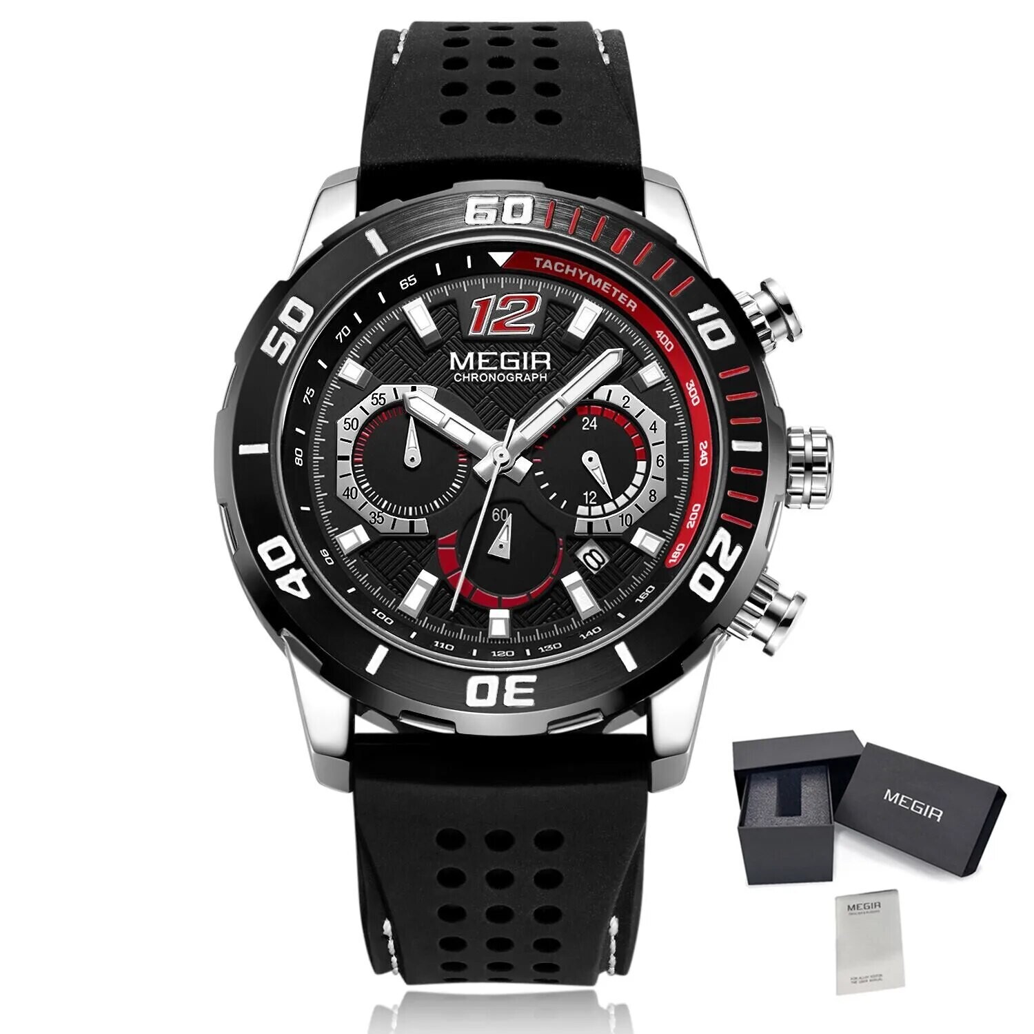 MEGIR Relogio Masculino Fashion Luxury Sports Watches for Men Waterproof Date Luminous Silicone Quartz Wristwatch Man Clock 2109, Color: Silver Black