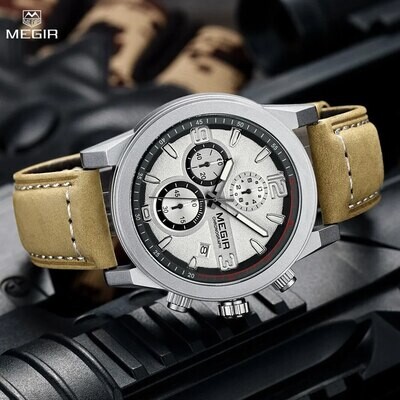 MEGIR Original Fashion Leather Watches for Men Quartz Wristwatch Waterproof Business Casual Male Wrist Watch Luminous Man Clock