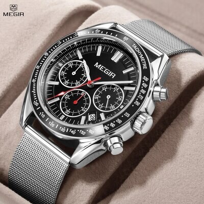 MEGIR Business Men Watch Stainless Steel Mesh Belt Quartz Watches Luxury Fashion Man Wristwatch Calendar Clock Reloj Hombre 8105