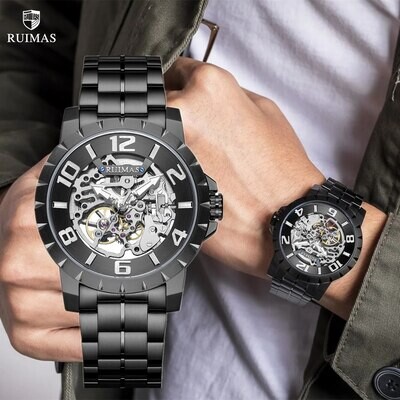 RUIMAS Men Mechanical Watch Luxury Automatic Stainless Steel Bracelet Wristwatches 5ATM Waterproof Clock Relogio Masculino