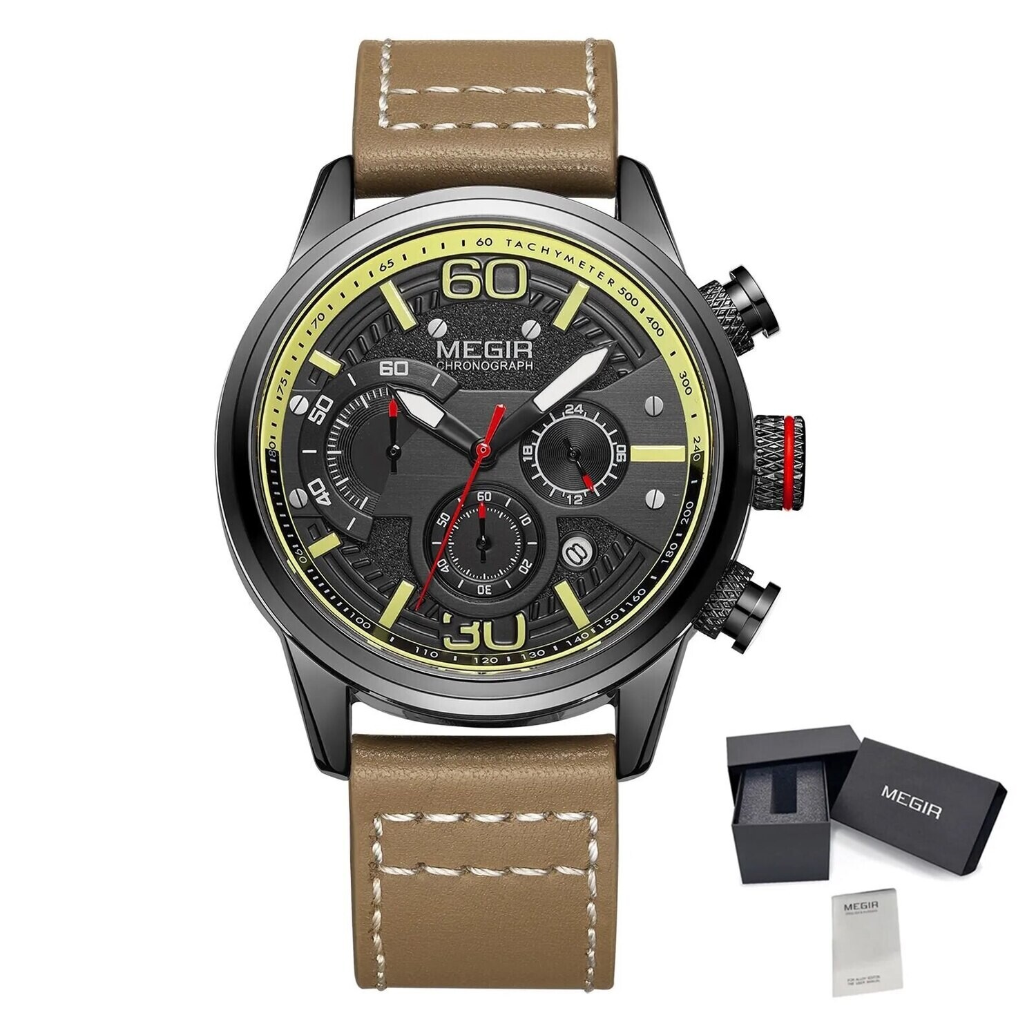 MEGIR Fashion Mens Watches Top Brand Luxury Sports Chronograph Quartz Wrist Watch Men Business Wristwatch Relogio Masculino 2110, Color: Brown (leather)