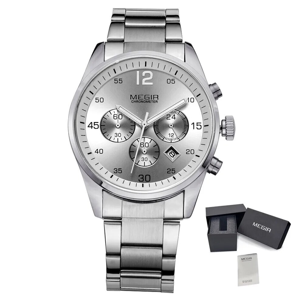 MEGIR Fashion Men Watches Luxury Stainless Steel Business Wristwatch Waterproof Date Quartz Man Clock Relogio Masculino, Color: style 4