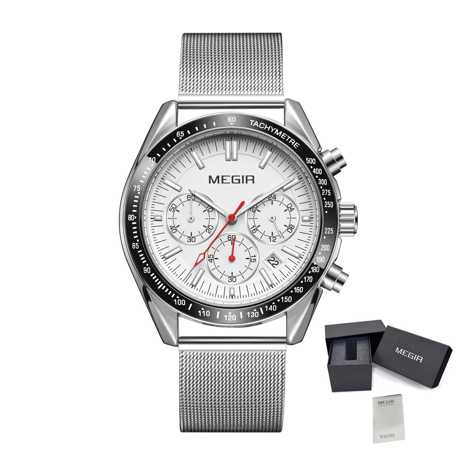 MEGIR Business Men Watch Stainless Steel Mesh Belt Quartz Watches Luxury Fashion Man Wristwatch Calendar Clock Reloj Hombre 8105