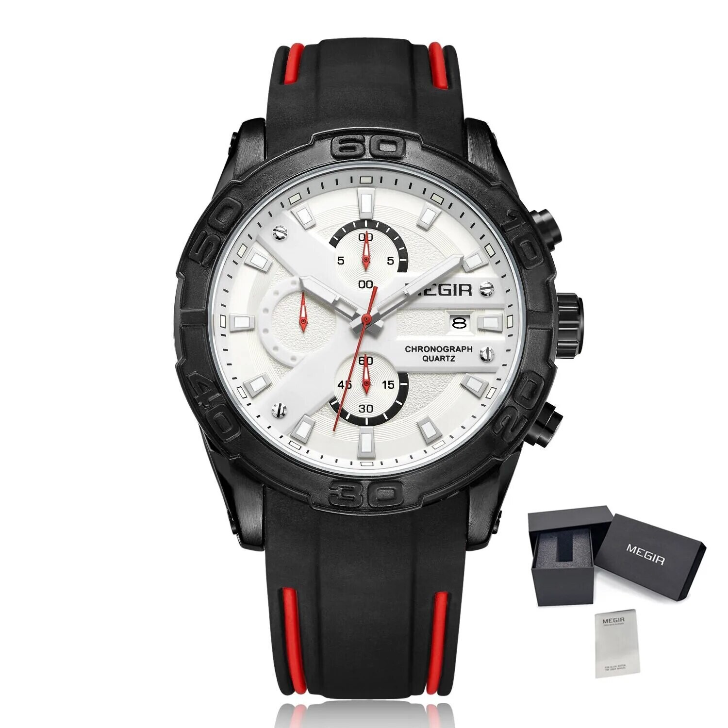 MEGIR Fashion Sport Men Watch Relogio Masculino Brand Silicone Army Military Watches Clock Man Quartz Wrist Watch Hour Time Saat, Color: MN2055G-BK-7
