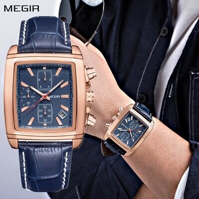 MEGIR Luxury Casual Watches Fashion Men Quartz Wristwatches Leather Strap Waterproof Luminous Men's Watch Chronograph 2028