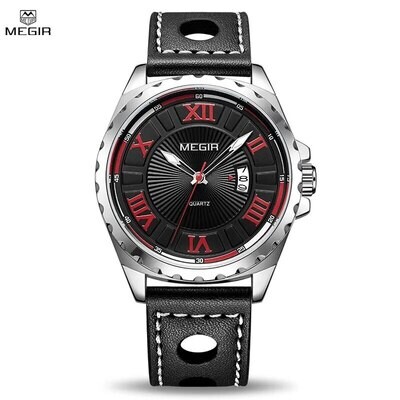 MEGIR Sport Men Watch Top Brand Leather Quartz Watches Man Clock Time Fashion Military Wristwatches Calendar Reloj Hombre 1019