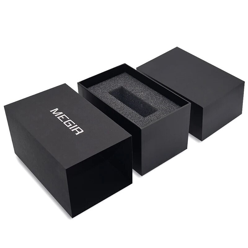 Megir Watch Box Original Fashion Sport Watches Retail Package Box Case for MEGIR Watch Accessories, Color: Black