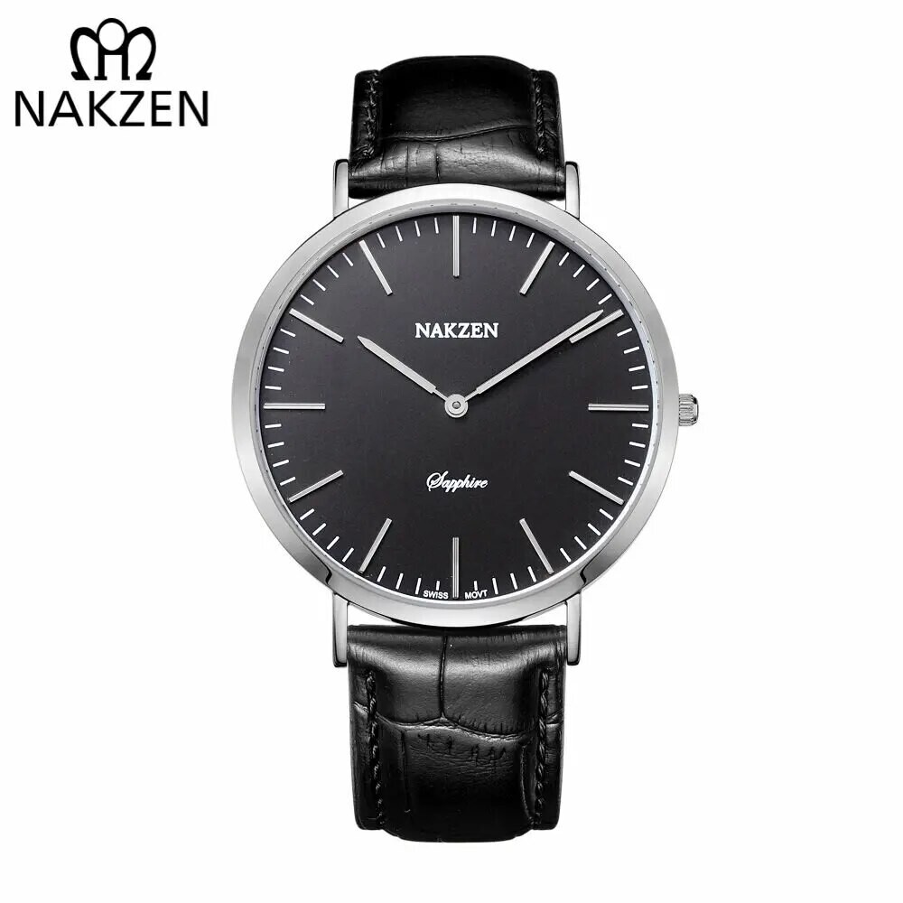 NAKZEN Luxury Brand Men Watches Leather Strap Sapphire Quartz Watch  Male Classic Fashion Wristwatch Clock Relogio Masculino