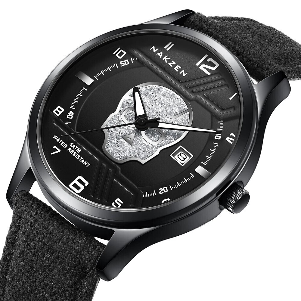 NAKZEN 2019 New Mens Watches Top Brand Luxury Fashion Skull Quartz Watch Waterproof Leather strap Luminous relogio masculino