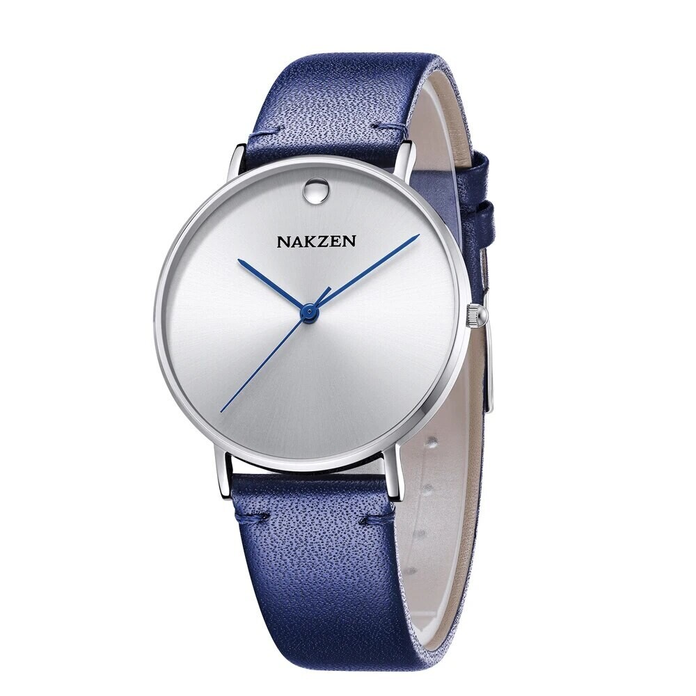 NAKZEN 2020 New Men&#39;s Watches Top Brand Luxury Quartz Watch Men Leather Waterproof Cool Watch Man Clocks Relogio Masculino, Color: Blue and White