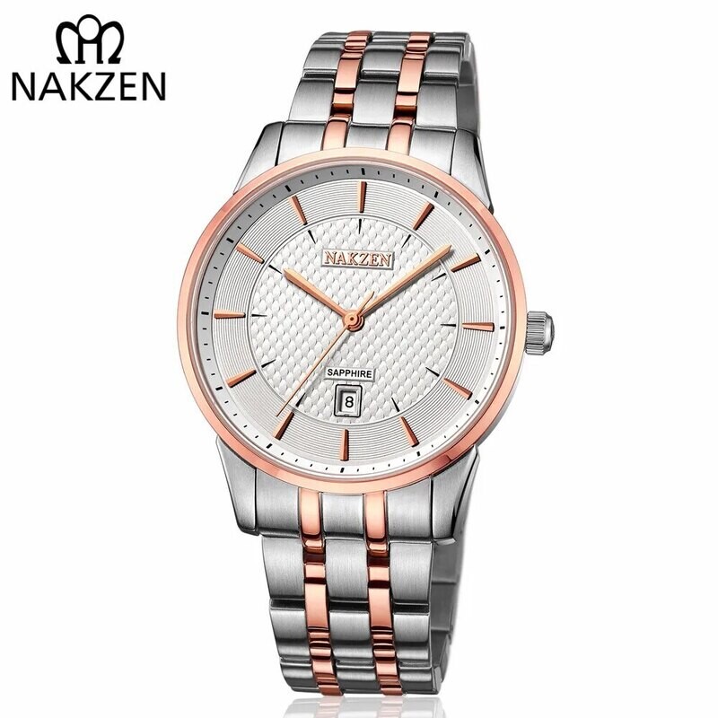 NAKZEN Top Luxury Brand Men&#39;s Watches Waterproof Quartz Stainless Steel Watch Rose Gold Watches Male Clock Relogio Masculino, Color: Rose Gold