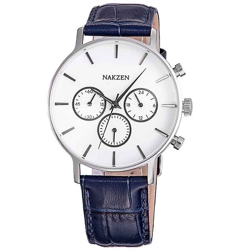 NAKZEN Men Fashion Sport Quartz Simple Clock Business Mens Watches Top Brand Luxury Waterproof Wrist Watch Relogio Masculino, Color: Leather white