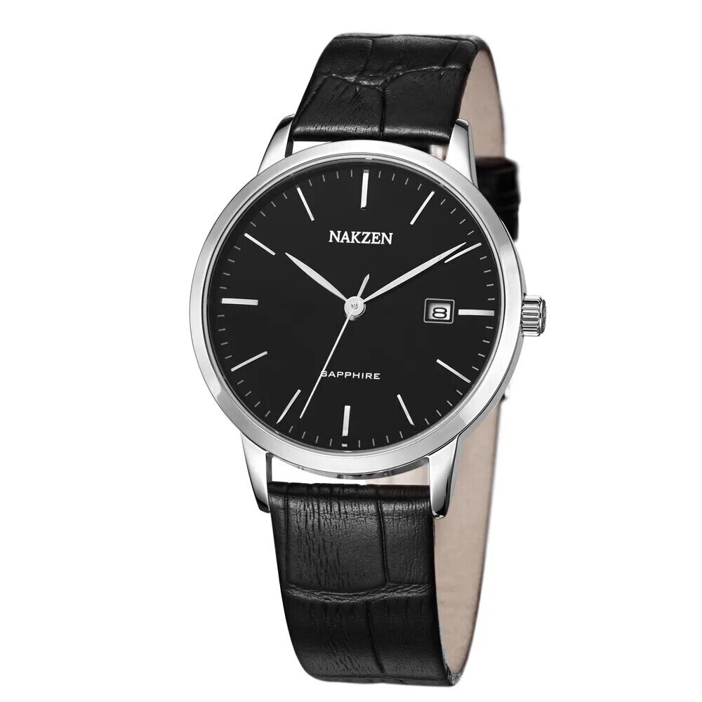 NAKZEN Top Brand Mens Quartz watch Waterproof Luminous Sapphire Crystal Mirror Classic Watches Male Electronic Wristwatch Clock, Color: black