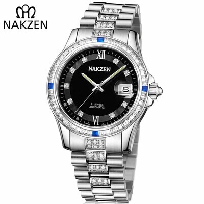 NAKZEN Men Japan NH35 Movement Automatic Mechanical Watch Elegant Diamond Stainless Steel Bracelet Watches Relogio Masculino