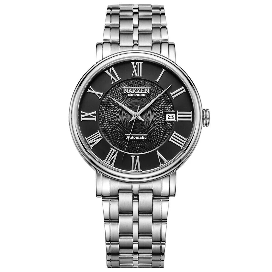 NAKZEN Miyota 9015 Automatic Mechanical Men Watch 2019 Hot Wrist Brand Luxury Sapphire glass Wristwatch Clock Relogio Masculino, Color: Black SS