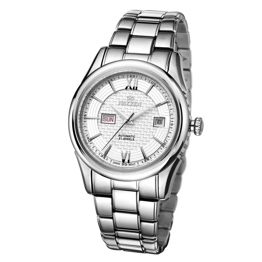 NAKZEN Men Automatic Mechanical Miyota 8205 Movement Watch Sapphire Calendar Wristwatch Man 10Bar waterproof Relogios masculinos, Color: white