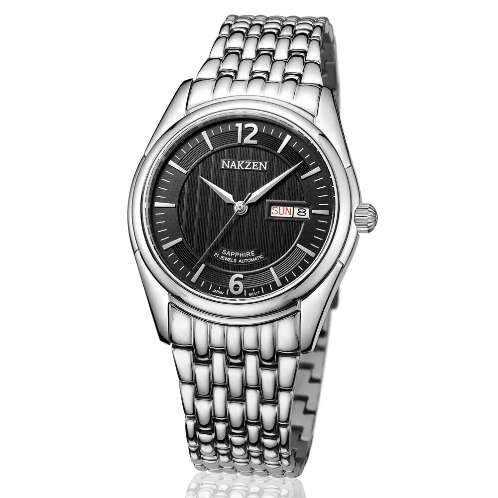 NAKZEN Mens Automatic Mechanical Watch Miyota 8205 Movemen Men Business Waterproof Stainless Steel Watch Clock Relogio Masculino, Color: black