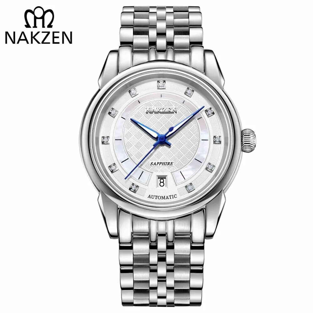 NAKZEN Men Japan Automatic NH35 Movement Mechanical Watch Mens Luminous Waterproof Diamond Classic Wrist Watches Reloj Hombre, Color: white