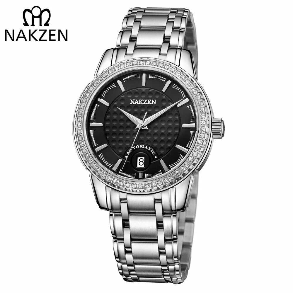 NAKZEN Men Mechanical Watch Men&#39;s Automatic Miyota 8215 Movement Diamond Watches Sapphire Wrist Watch Male Waterproof Clock, Color: Coffee