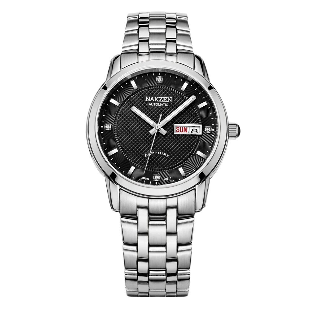 NAKZEN Men Watch MIYOTA 8205 Automatic Mechanical Watches Role Date Sapphire Glass 50M Waterproof Clock Male Relogio Masculino, Color: black