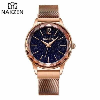 NAKZEN Rose Gold Women Watches Minimalism Starry sky Magnet Buckle Fashion Wristwatch Waterproof Roman Numeral reloj mujer 4206