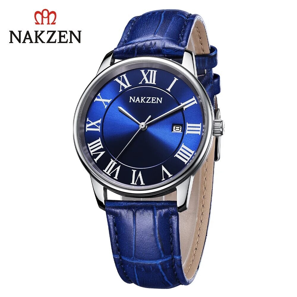 New NAKZEN Top Brand Luxury Fashion Mens Watches  Big Dia Stainless Steel Quartz Watch Men Sport Male Clock Relogio Masculino, Color: blue watch