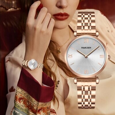 2021 New NAKZEN Luxury Crystal Watch Women Waterproof Rose Gold Steel Strap Ladies Wrist Watches Top Brand Bracelet Clock Relogi