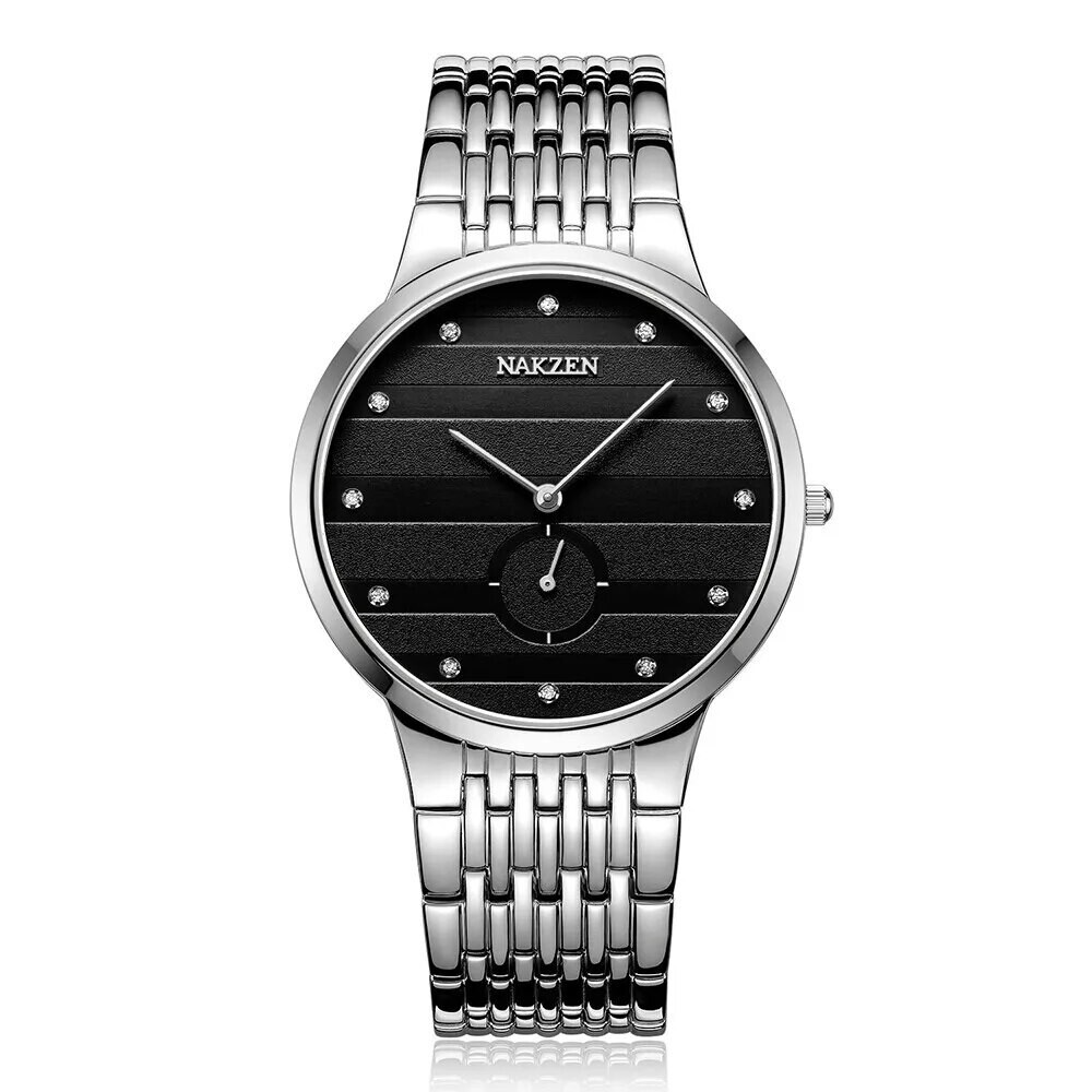 NAKZEN Commerce Diamond Men Watch Famous Luxury Brand Sapphire Watches Men&#39;s Stainless Steel Simple Black Gold Watch Male Clock, Color: black