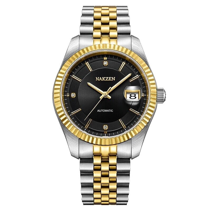 NAKZEN Watch Luxury Men Automatic Mechanical Tourbillon Clock Fashion Sapphire Glass Stainless Steel Waterproof Watches NH35 Mov, Color: Black