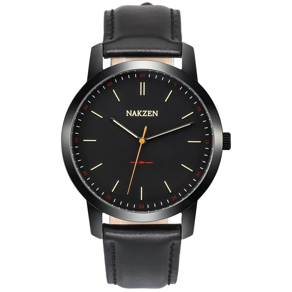 NAKZEN Fashion Male Quartz Watches Leather Watchband Business Wrist watch Waterproof Sport Men Watch Clock Relogio Masculino, Color: black