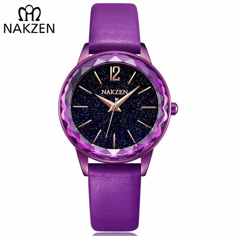 NAKZEN Dress Women Quartz Watches Minimalism Starry sky Magnet Buckle Fashion Wristwatch Waterproof Roman Numeral reloj mujer, Color: Purple