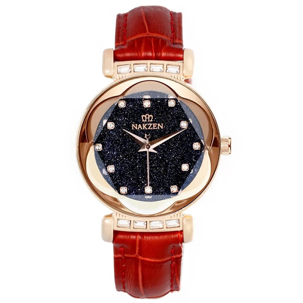 NAKZEN Women Diamond Elegant Starry Sky Watches Ladies Creative Roman Fashion Waterproof Quartz Watch Clock relogio feminino, Color: red
