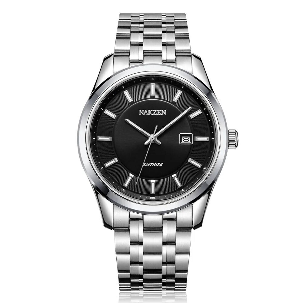 NAKZEN Top Brand Men Watch Hour Calendar Display Quartz Watches Genuine Waterproof Wristwatch Male clock Gift Relogio Masculinoc, Color: black