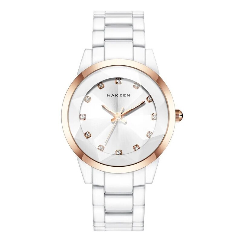 NAKZEN Women Watches Reloj Mujer Fashion Casual Ladies Bracelet Colorful Ceramic Watch Top Brand Luxury Dress Female Clock, Color: WHITE