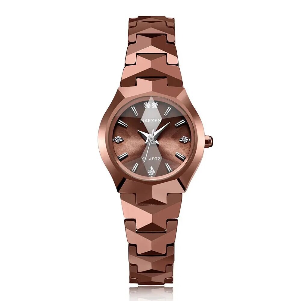 NAKZEN Fashion Women Quartz Waterproof Analog Wrist Watch with Tungsten steel Case and Diamond Simple Ladies Dress Watches, Color: 1