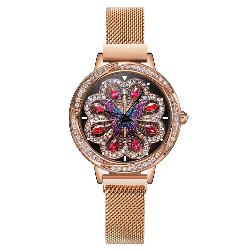Luxury Women Watches Magnetic Stainless Steel Female Clock Quartz Rotating Wristwatch Fashion Ladies Wrist Watch reloj mujer, Color: Red