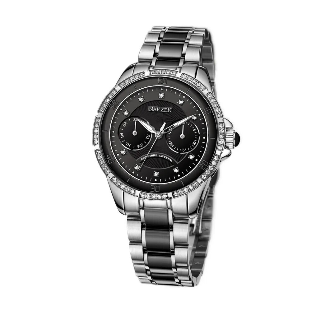 NAKZEN Women Fashion Ceramic Quartz Watch Ladies Casual Dress Diamond Watches Luxury Brand Wristwatches Feminino Montre Relogio, Color: black