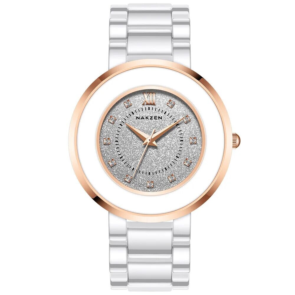 NAKZEN Women&#39;s Quartz Fashion Simple Ceramics Analogue Watch Ceramic Band 30M Waterproof Diamond Dress Watches relogio feminino, Color: gold