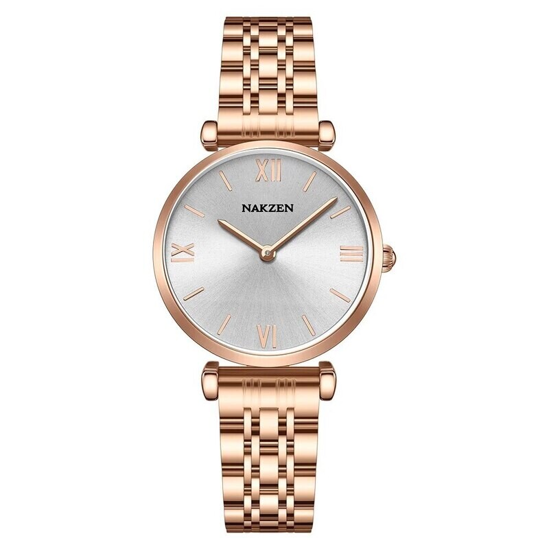 2021 New NAKZEN Luxury Crystal Watch Women Waterproof Rose Gold Steel Strap Ladies Wrist Watches Top Brand Bracelet Clock Relogi, Color: rose gold and white