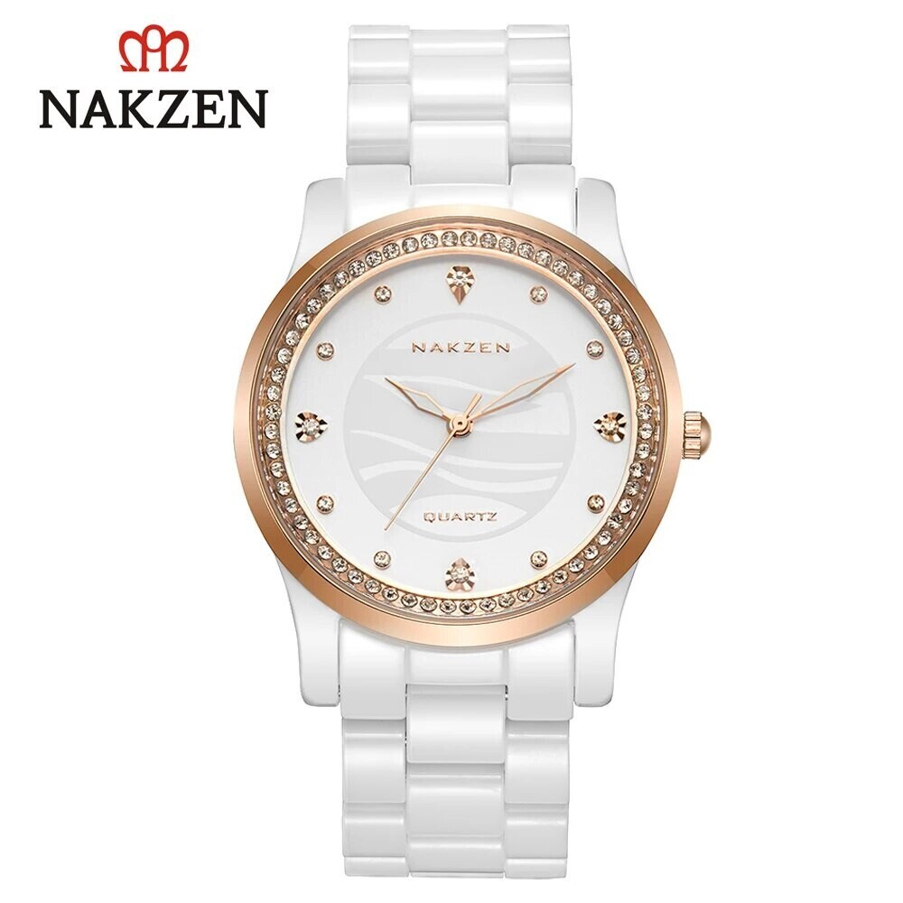 NAKZEN New Design Women Watches Elegant Ceramics Reloj Mujer Japanese Quartz Movement Clock for Ladies Luxury Relogio Feminino, Color: WHITE